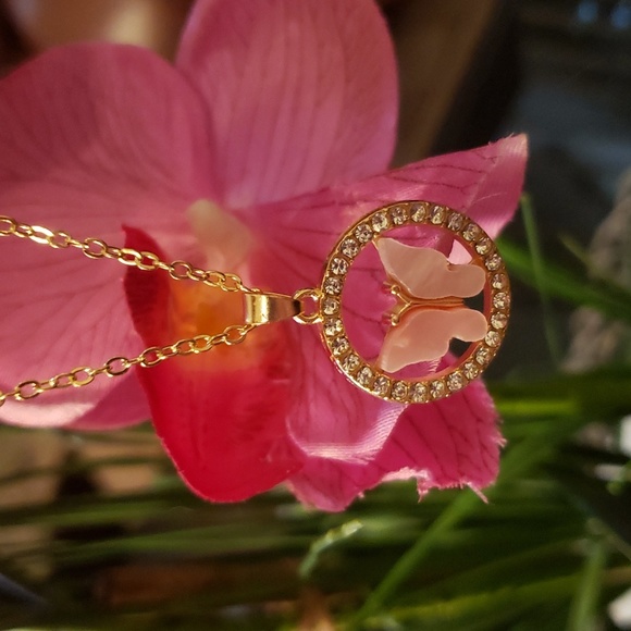 Pink Butterfly Pendant Necklace - Picture 3 of 4